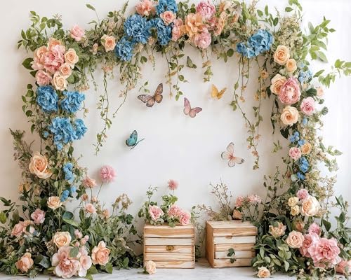 10X6.5ft Flower Butterfly Birthday Backdrop Spring Colorful Scenic Floral Flowers Wall Photography Backdrops Butterfly Fairy Tale Wedding Decoration Kids Birthday Party Background Photoshot by Unknown