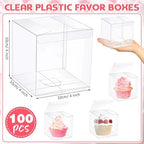 Tuanse 100 Pcs Clear Favor Boxes Plastic Clear Gift Boxes 4 x 4 x 4Inch Transparent PVC Candy Gift Package for Teacher Students Graduation Party Wedding Bridal Baby Shower Cupcake Macaron Cookie - Image 2