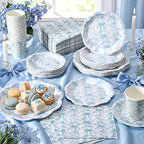 Pickmesh 252 Pcs Blue Bow Floral Tea Party Supplies for 36 Guests Flower Paper Disposable Dinnerware Flower Teacup with Handle and Saucers Set for Tea Party Decorations Birthday Baby Shower Wedding - Image 3