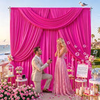 30ft x 10ft Hot Pink Backdrop Curtains, Hot Pink Drapes for Backdrop Fabric by HBBMAGIC