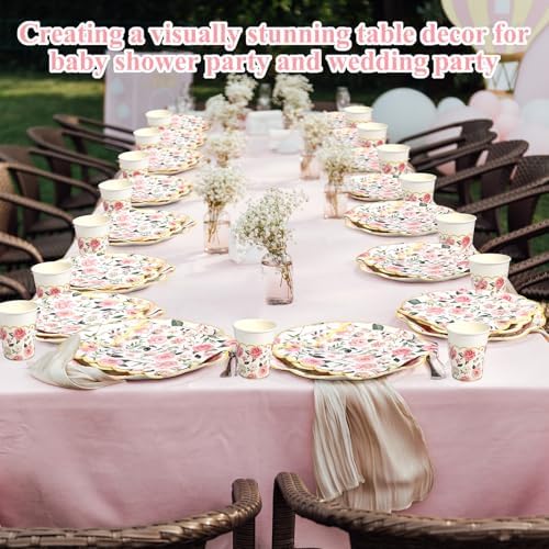 Funnymoom 250 Pcs Pink Gold Floral Paper Plates Napkins Cups Serves 50 - Image 5