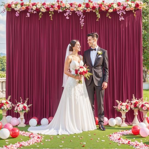 10ft x 7ft Burgundy Backdrop Curtain for Parties Wedding Maroon Wrinkle Free Backdrop Drapes Panels for Birthday Party Bridal Shower Photo Photography Polyester Fabric Background Decoration by Suppromo