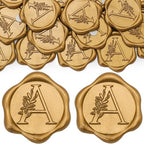 SWANGSA 200 Pack Letter A Wax Seal Stickers, Antique Gold Botanical Leaves Initial Alphabet Self-Adhesive Wax Stickers for Wedding Party Invitation Envelope by SWANGSA