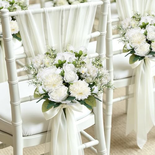 Peonies Artificial Flowers Bulk, 24 Bundles - Ivory White - Image 5