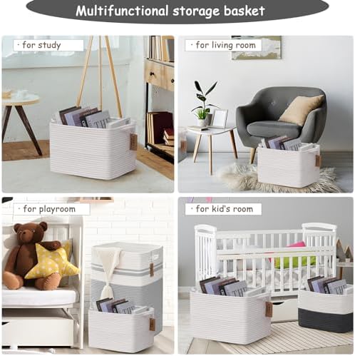 COMFY-HOMI 3PACK Cotton Rope Square Basket with Handles for Shelves| Storage|Baby Basket for GIF|Shoe Basket for Organizing|New13.5" x 11" x 9.5" for Living Room - Image 6