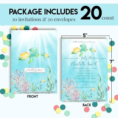 Amanda Creation Custom Baby Shower Invites Watercolor Turtle Baby Shower Invitations 20 5x7 Personalized Sea Turtle Watercolor Invites With Envelopes - Image 4
