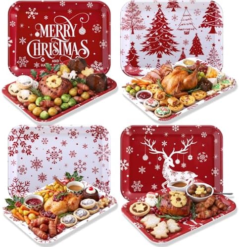 4 Pieces Christmas Serving Trays Melamine Platters by Tiangrid
