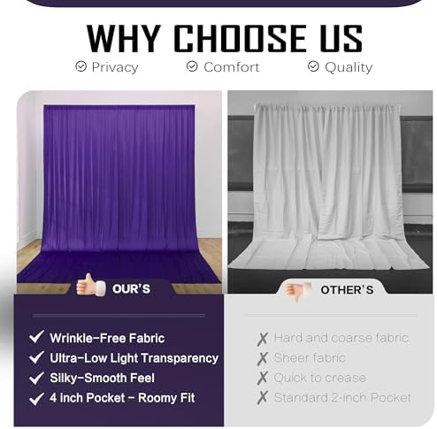 10x14ft Deep Purple Backdrop Curtains for Wedding Party, 2 Panels 14 ft Long Back Drop Cloth, Wrinkle-Free Polyester Drapes for Birthday, Baby Shower, Stage Photography Background - Image 4