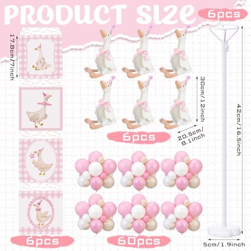 6 Sets Pink Silly Goose Birthday Decoration 15.7 Inch Soft Silly Goose Table Centerpiece Stuffed Animals with Balloon Boxes Hat Geese Plushies Table Decor for Birthday Party Favors - Image 2