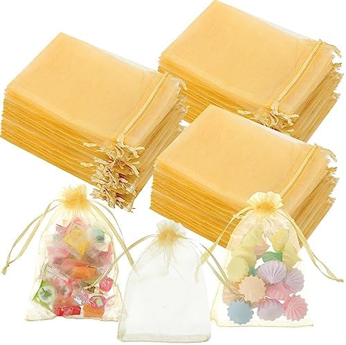 Woanger 500 Pcs Gold Organza Bags Bulk 4 x 6 Inch Small Drawstring Mesh Gift Bags Sheer Jewelry Pouches Sachet Candy Pouch for Wedding Favor Holiday Festival Birthday Party Shower by Woanger