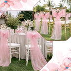 50 Pack Pink Pearls Bows Chair Sashes Ribbons Wedding Decor 7 x 108 in - Image 5