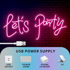 Large Let's Party LED Neon Sign Pink for Wall Decor 36.9x16.1 Inch - Image 4