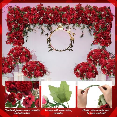 Tigeen 24 Bundles Peonies Artificial Flowers Faux Roses, Wine Red - Image 3