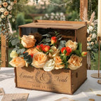 OurWarm Personalized Wedding Card Box with Names & Date Laser-Cut Engraving by OurWarm
