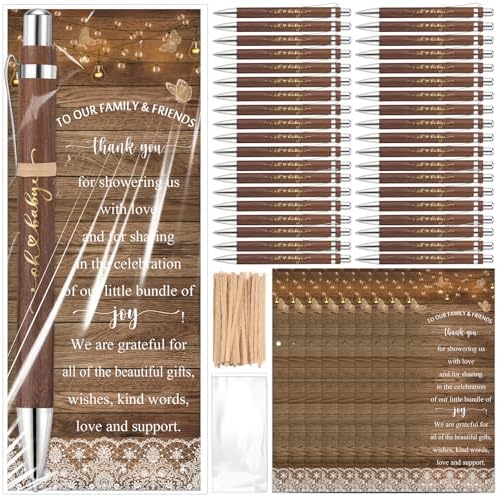 Spakon 50 Sets Rustic Baby Shower Pens for Guests with Baby Shower Bookmarks Favors Walnut Bamboo Ballpoint Pens Return Gifts Game Prizes Souvenirs Thank You Gifts Gender Reveal Party by Aranorun
