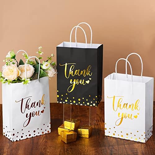 Tinlade 100 Pcs Thank You Gift Bags Bulk Paper Gold Thank You Wedding Bags with Handle for Business, Shopping, Wedding, Baby Shower, Party Favors (Black, White) - Image 3