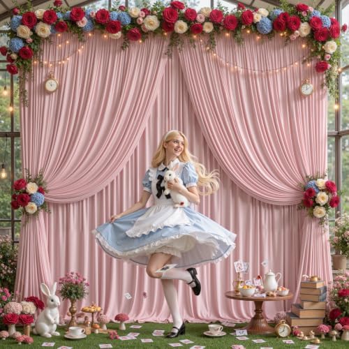 50x10FT Backdrop Curtains with Rod Pockets - Wrinkle Free Photo Stage Backdrop 10 Panels Curtains Drapes for Photography Wedding Party Baby Shower Decorations (Tea Rose) - Image 7
