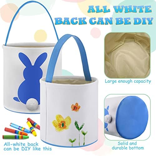 Honeydak 6 PCS Easter Basket for Kids, Cute Bunny Canvas Tote Bucket - Image 3