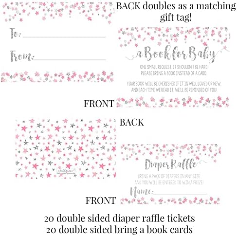 Amanda Creation Twinkle Twinkle Little Star Baby Shower Bundle, 20 Invitations with Envelopes, Diaper Raffle and Book Cards, Stickers, Candy Wrappers and Water Labels - Image 3