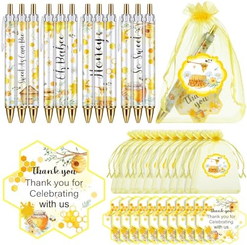 Chuangdi 50 Sets Baby Shower Favors Gifts for Guests Includes 50 Pcs Ballpoint Pens, Thank You Cards and Organza Bags(Bee) by CelebrateEveryMoment