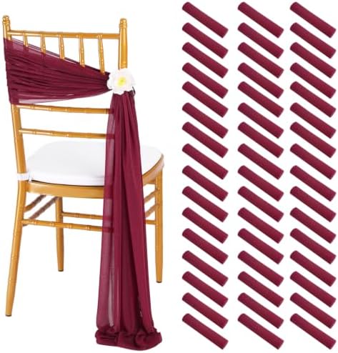 Burgundy Chair Sashes for Wedding: 48 Pieces 8ft Long Sheer Draping Fabric – Christmas Reception Party Hotel Event Chair Decorations by Fanqisi