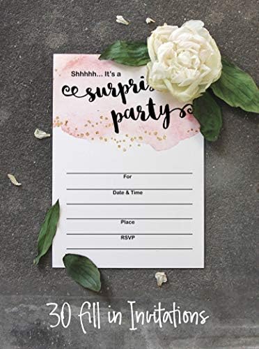 Pack of 30 Surprise Party Birthday Invitations with Envelopes, Blush Watercolor, Retirement Party, Bridal Shower, Baby Shower Fill in Style Invites - Image 4