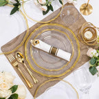 Hioasis 350 Pcs Clear Gold Plastic Plates for Wedding & Party - Image 7