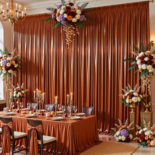 Terracotta Satin Backdrop Curtains 8 Panels - Glitter Photo Drapes for Baby Shower, 40x10FT Shimmer Back Drop Cloth, Wrinkle Free for Birthday Party Prom Wedding Stage Background - Image 4