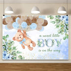 8x6ft Blue Bear Baby Shower Backdrop A Sweet Little Boy is On The Way Photography Background Baby Shower Banner for Boy Bear Party Decorations Newborn Photo Props - Image 3