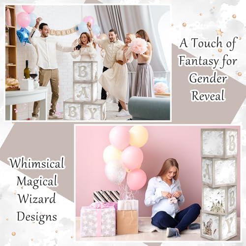 Chunful 4 Pcs Magical Wizard Baby Shower Boxes Magic Theme Balloon Blocks - Image 4