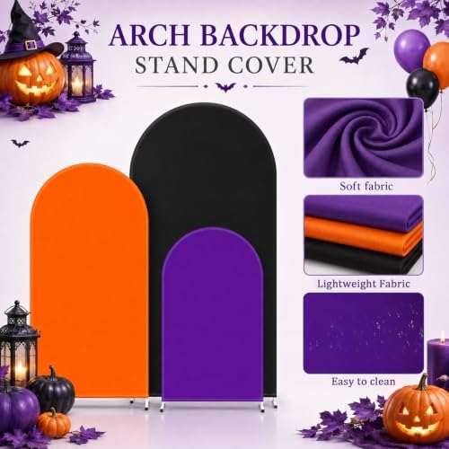 FYSUIMU 3 Pcs Halloween Arch Backdrop Covers Orange Black Purple Stretchy Spandex Arch Stand Fabric Cover for Wedding Birthday Baby Shower Party Photo Booth Decoration (4ft/5ft/6ft) - Image 3