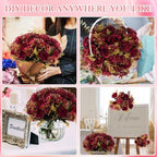 Tigeen Artificial Flowers Silk Peony Hydrangea,Claret,12 Bundles - Image 6