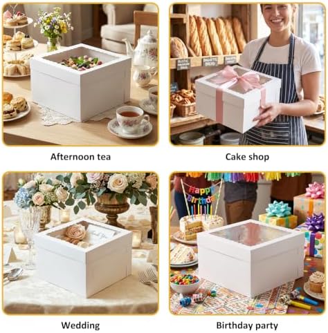 Moretoes 30pcs 12x12x8in Tall Cake Boxes, Bakery Carrier with Large Window - Image 7