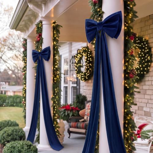 Wavwavw Christmas Giant Velvet Bow Decor Navy Blue Big Bow, 75 x 18 Inches - Image 6