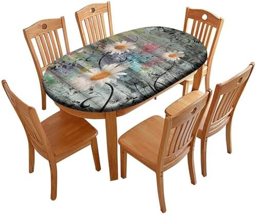 Colorful Daisies on Textured Background Print Oval Tablecloths Stain Resistant Oilproof Elastic for Dining/Party/Buffet/Wedding Fits for 48" x 68" Oval Table by ZNCTFMR