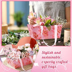 Kolldenn 24 Set Floral Empty Gift Basket to Fill 9.8 x 6.5'' Spring Flower Bouquet Box with Handles Bows Plastic Bags and Card for Tea Party Wedding Arrangement Wrapping - Image 7