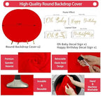Gallety 2 Pcs 7.2 FT Red Round Backdrop Cover for 5 to 7.2ft Circle Arch Stand with Oh Baby and Happy Birthday Decal Sign - Arch Backdrop Cover for Wedding Party Photography Decoration - Image 2