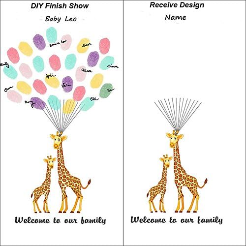 Personalized Communion Gift Fingerprint Giraffe Guest Book Canvas Party Decorations for Girl Baby Shower DIY Thumbprint Signature Painting Ready to Hang-80x120cm - Image 3
