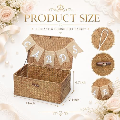 Geelin Seagrass Wedding Card Basket with Burlap Banner Woven,Coffee - Image 2