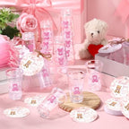 Funnymoom 50 Sets Pink Teddy Bear Baby Shower Decorations Girl We Can Bearly Wait Party Favors Birthday Gifts for Guests Acrylic Clear Shot Glasses Thank You Tags with Organza Bags for Gender Reveal - Image 6