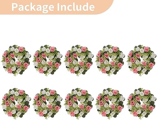 NUPTIO Flower Wedding Centerpieces for Tables - 10 Pcs 14 inch Diam Large Pink & White Artificial Flowers Fake Roses Candle Rings Wreaths Spring Summer Wreath for Front Door Weddings Party Decor - Image 6