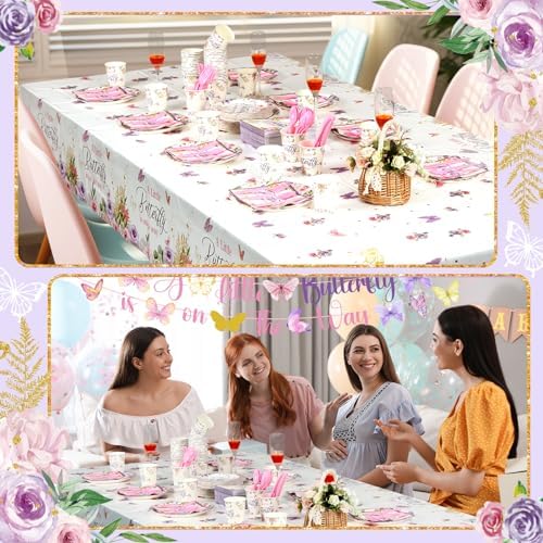 405 Pcs Butterfly Party Decorations Purple Plates Cups Napkins - Image 6