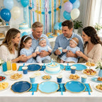 Light Blue Paper Plates and Napkins Party Supplies for 48 Guests, Disposable 9’’ Scalloped Blue and Gold Gradient Tableware Set for Birthday, Wedding, Baby Shower Decorations - Image 6