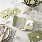 100 Set Wedding Invitation Kits Trifold Pockets,Green,White - Image 4