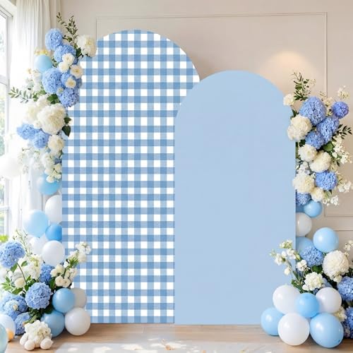 Tegeme 2 Set Gingham Arch Backdrop Cover 7.2ft 6.6ft Arch Cover, Blue - Image 4