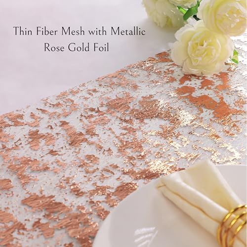 Snowkingdom Rose Gold Table Runner 11 Inch x 100 Feet Glitter Sequin Metallic Pink Thin Mesh Runner Sparkly Table Decorations for Birthday, Wedding, Bridal Shower, Baby Shower Party - Image 3