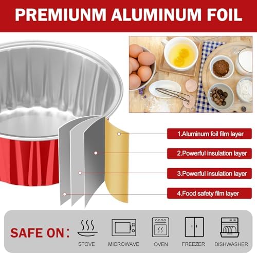 200 Pack Aluminum Cupcake Liners with Lids,Red,Plain - Image 4