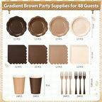 192Pcs Brown Plates and Napkins Party Supplies, Disposable 9’’ Scalloped Khaki Paper Plates Cups Napkins Forks, Gradient Party Decorations for Birthday, Baby Shower, Bridal Shower, Fall, Serves 48 - Image 2