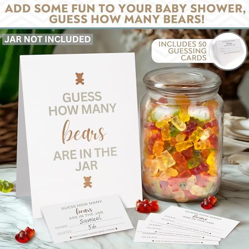Baby Shower Guest Book Alternatives 109 Piece Set with Wooden Bears Mom Dad to Be Sashes Guessing Game - Unisex Gender Reveal and Pregnancy Announcement Decor - We Can Bearly Wait Decorations Keepsake - Image 4