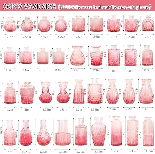 Set of 36 Glass Bud Vases Small Flower Vases for Centerpieces(Pink) - Image 2